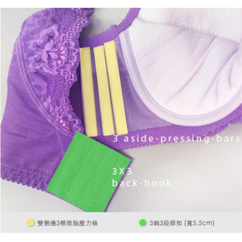 High-performance corrective lingerie with a deep V-shaped bust contour and a back that enhances posture. Includes C, D, and E covers.