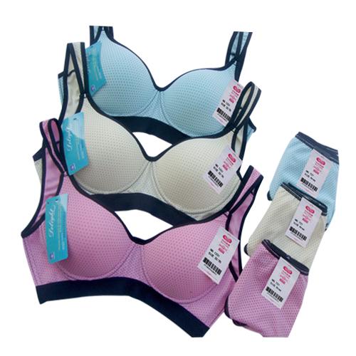 Dot pattern unlined breathable and comfortable underwear with 2 row fasteners. 3-piece set. - Wireless