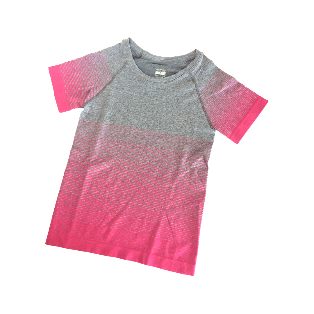 漸變色高彈力透氣圓領運動短袖棉衣