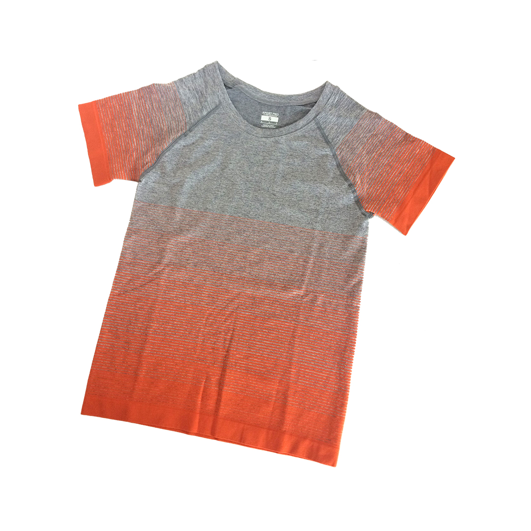 漸變色高彈力透氣圓領運動短袖棉衣