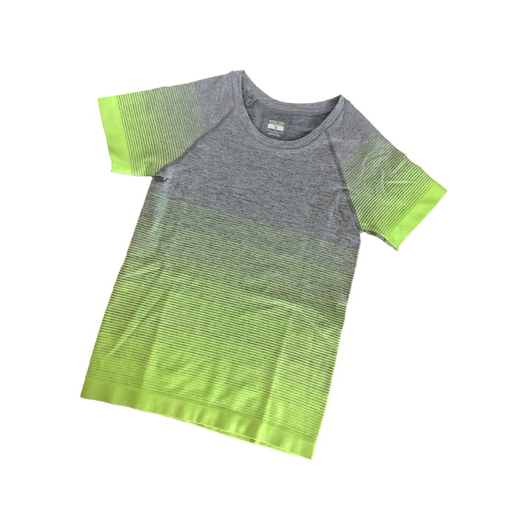 漸變色高彈力透氣圓領運動短袖棉衣