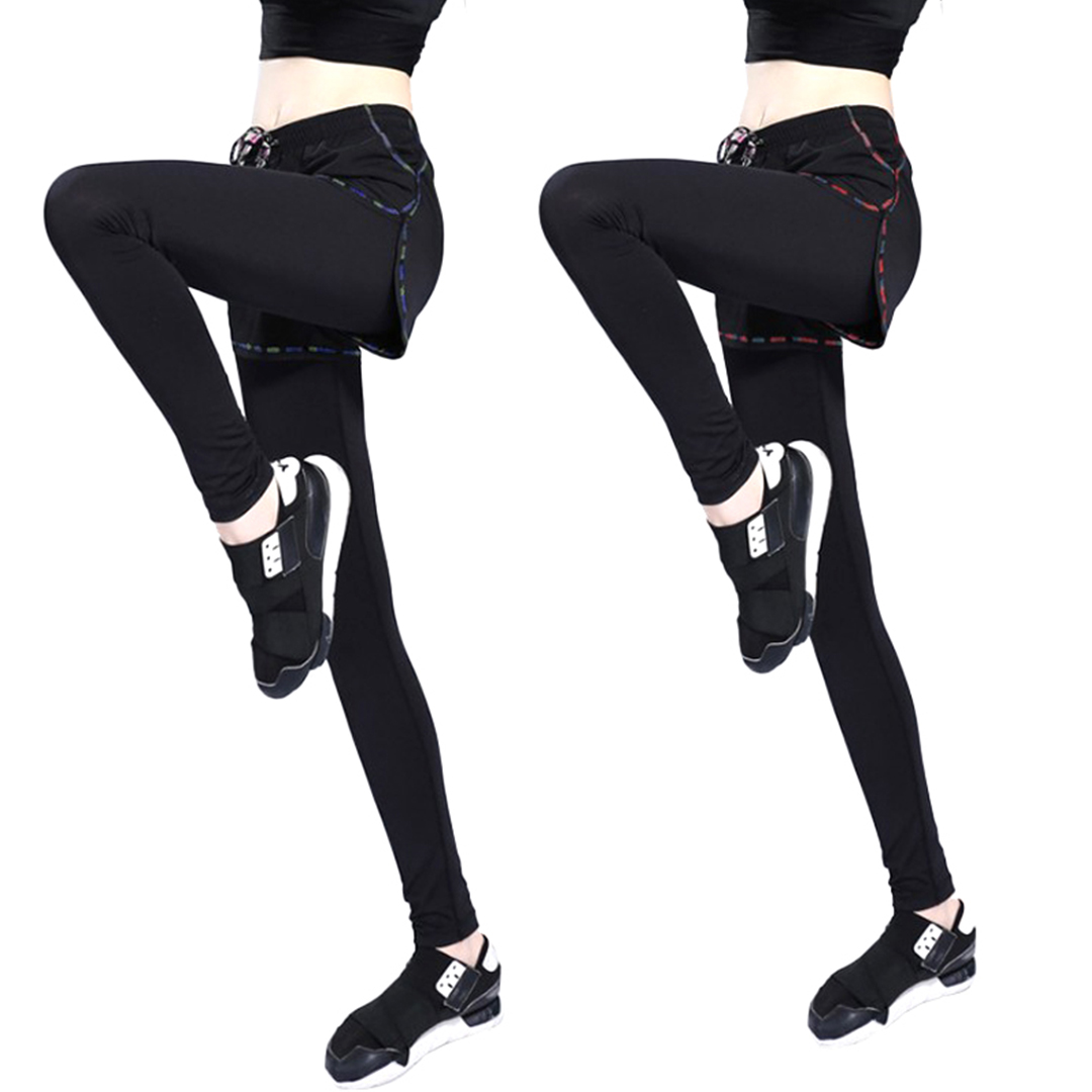  迷彩假兩件九分長褲高腰速干運動褲