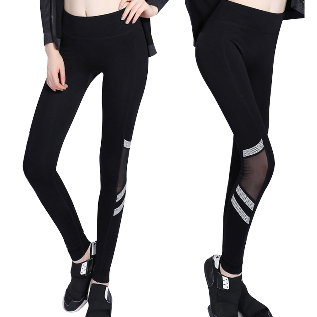 高彈力拼網紗戶外夜跑反光運動褲