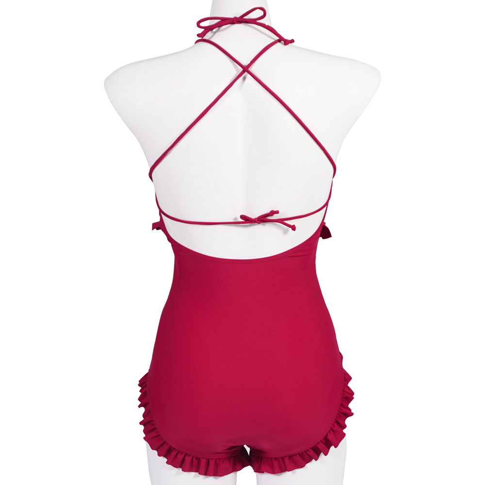 時尚連體平角掛脖泳衣