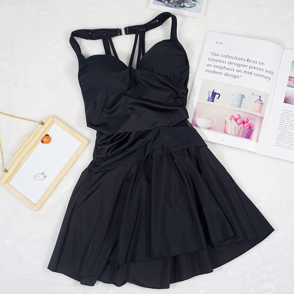 性感美背裙式鋼托大碼泳衣