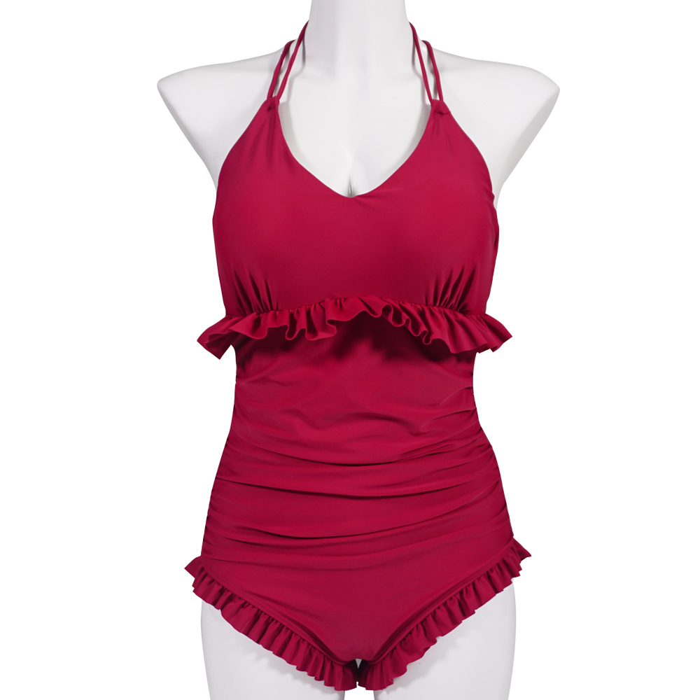 時尚連體平角掛脖泳衣