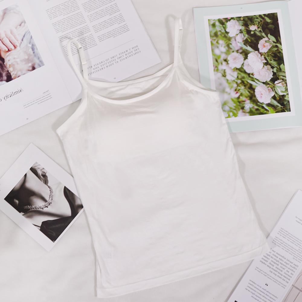 彈性莫代爾細肩帶可調罩杯長小背心