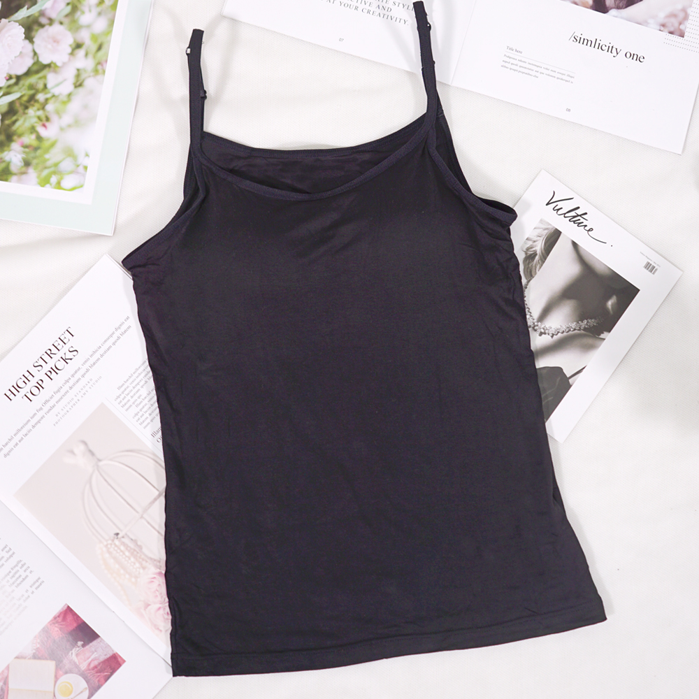 彈性莫代爾細肩帶可調罩杯長小背心