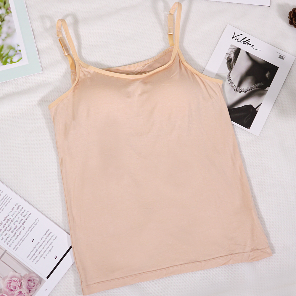 彈性莫代爾細肩帶可調罩杯長小背心