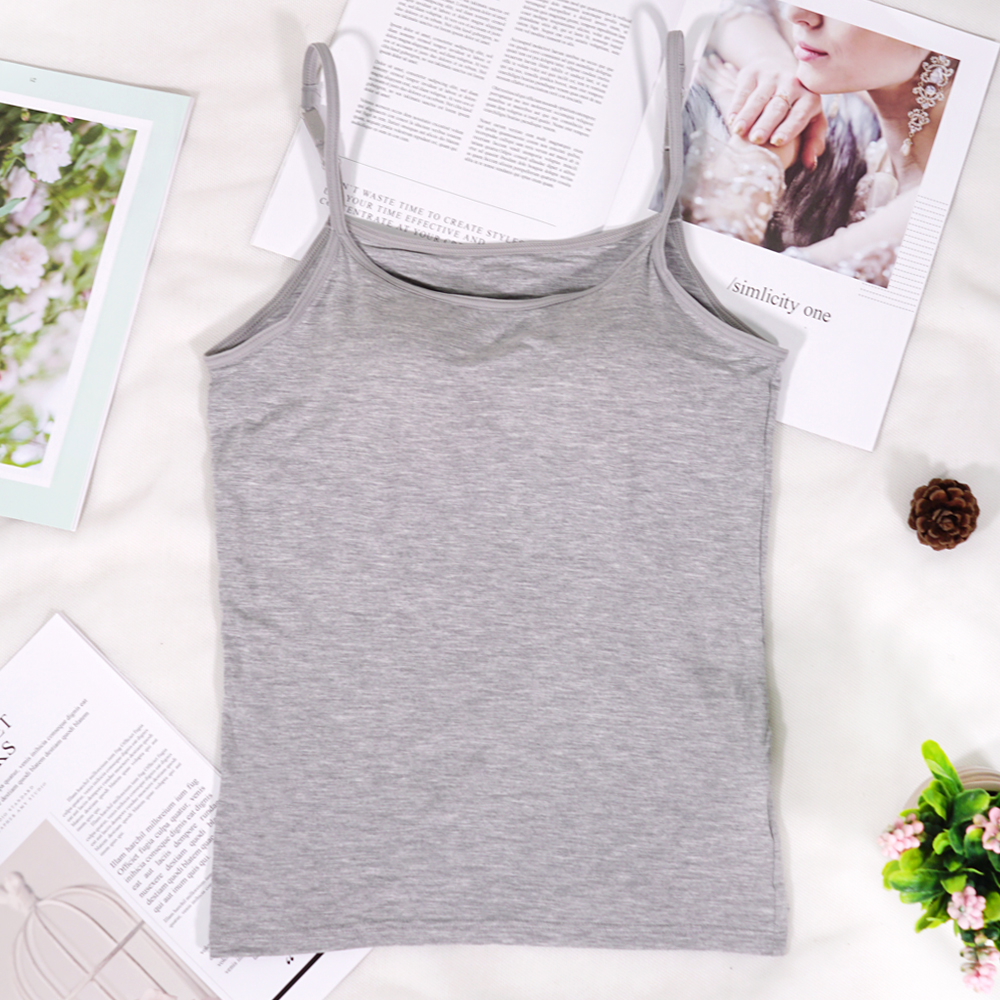 彈性莫代爾細肩帶可調罩杯長小背心