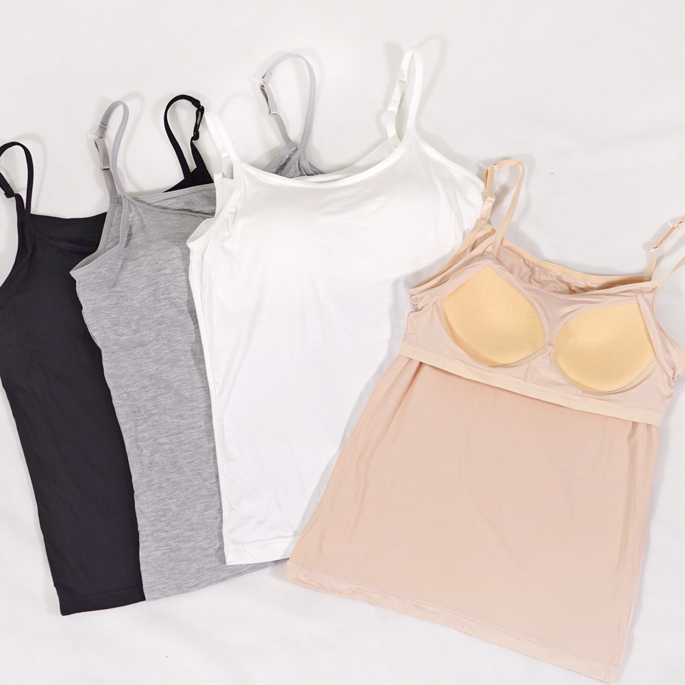 彈性莫代爾細肩帶可調罩杯長小背心