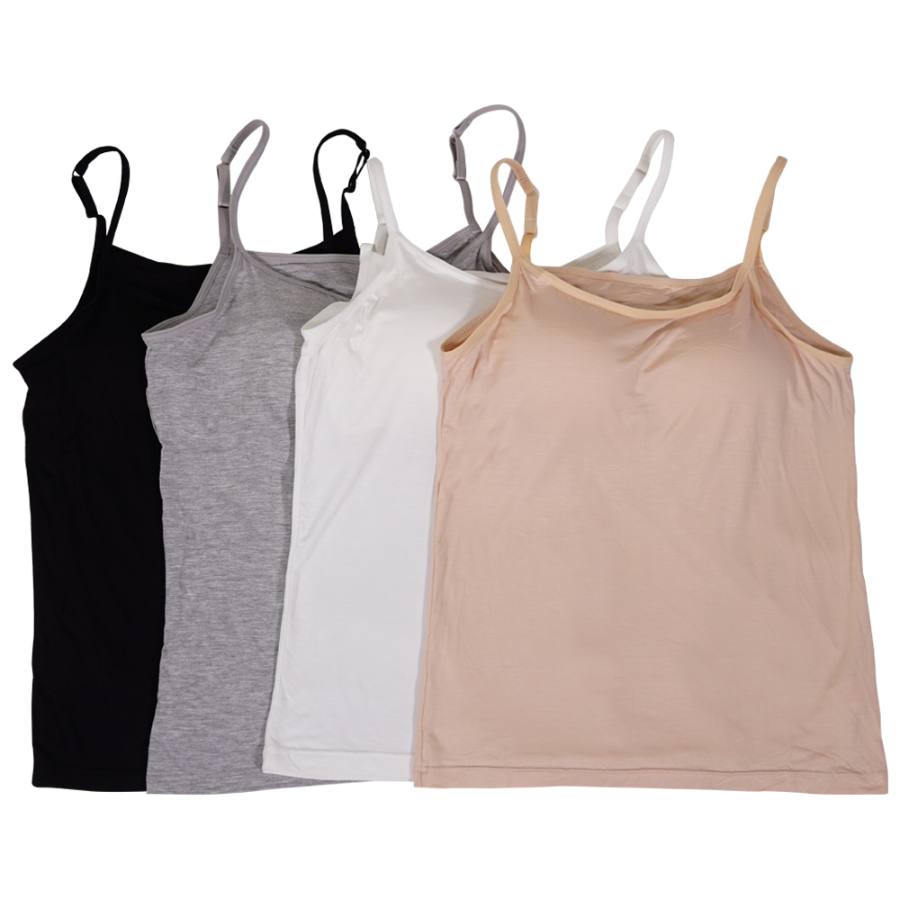 彈性莫代爾細肩帶可調罩杯長小背心