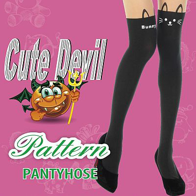 貓咪假膝上襪透膚-褲襪