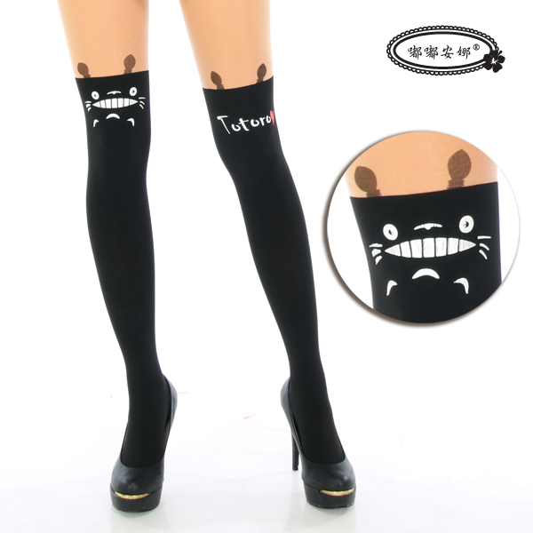 龍貓假膝上襪透膚-褲襪