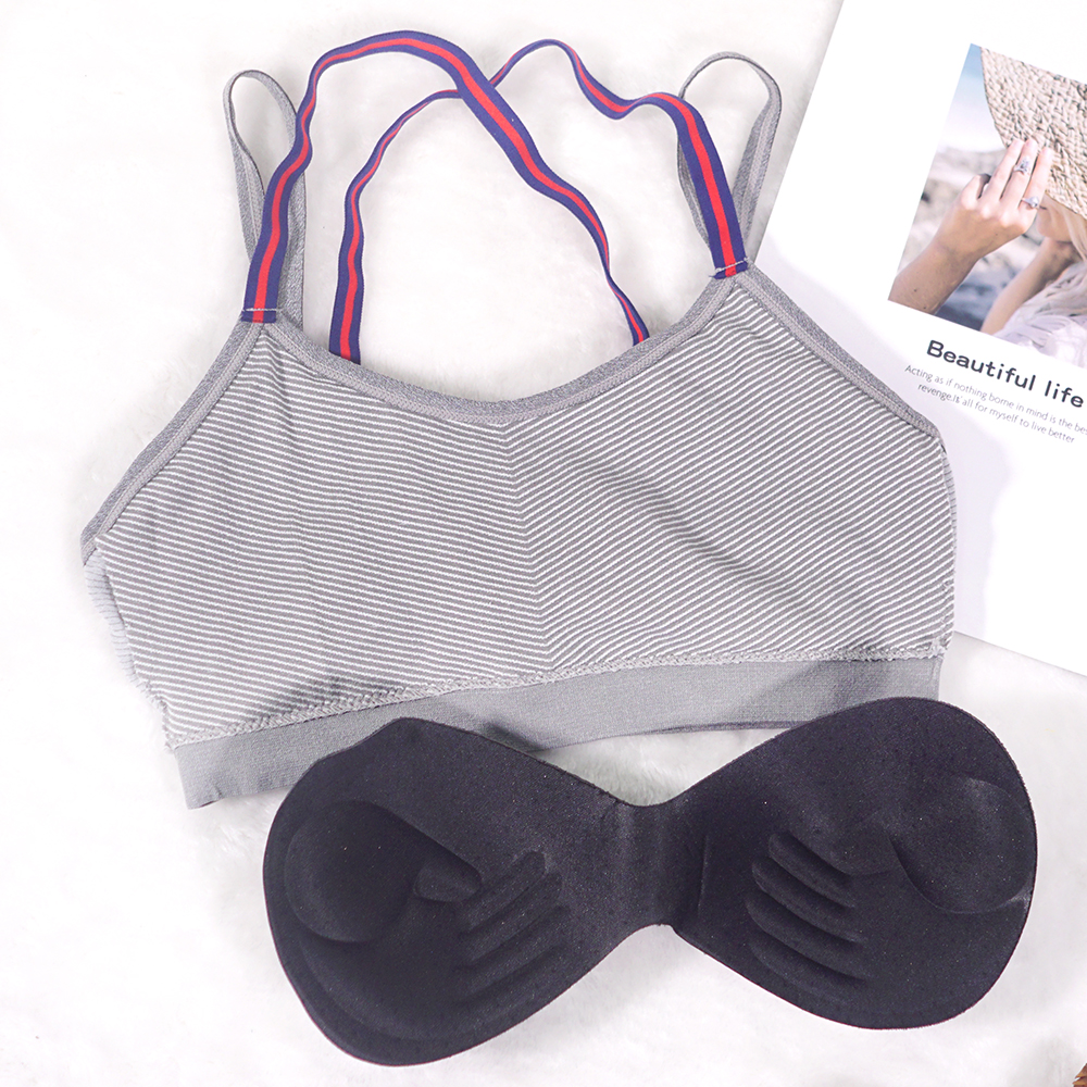 斜紋雙肩帶交叉美背英倫風運動內衣