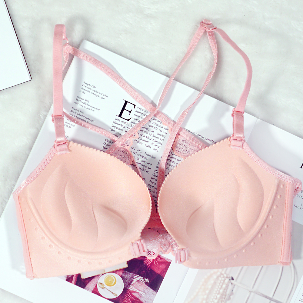 蕾絲性感美背前扣條紋少女內衣