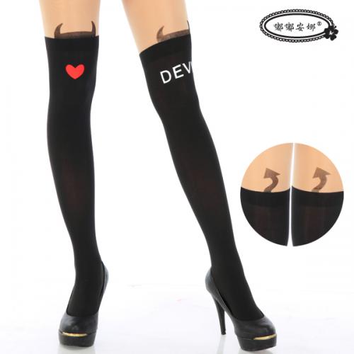 Little Devil Fake Knee Socks Transparent Pantyhose