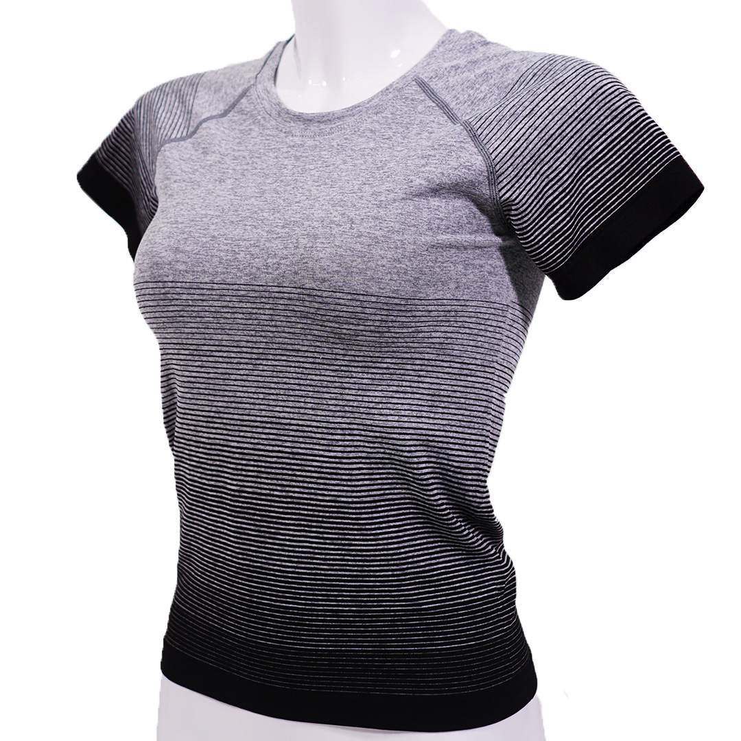 漸變色高彈力透氣圓領運動短袖棉衣