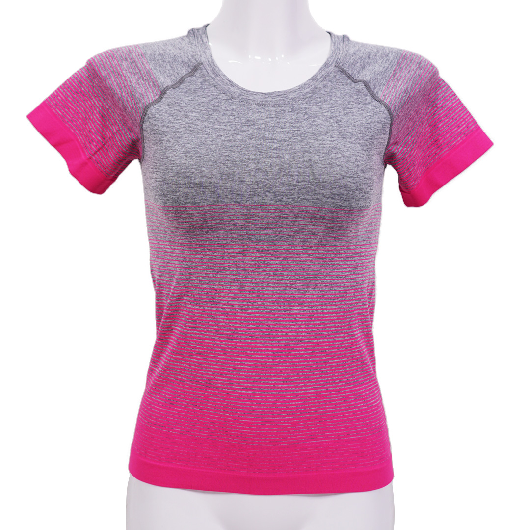 漸變色高彈力透氣圓領運動短袖棉衣