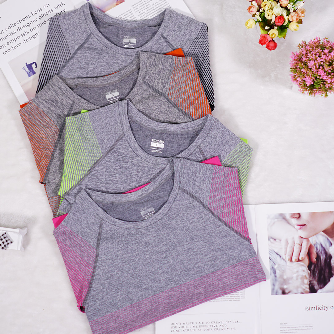 漸變色高彈力透氣圓領運動短袖棉衣