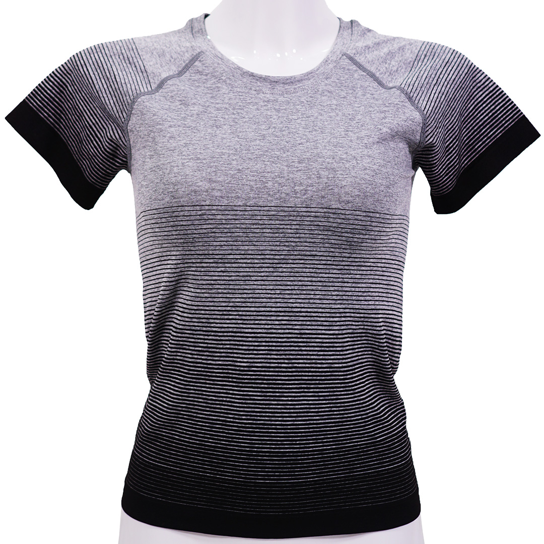 漸變色高彈力透氣圓領運動短袖棉衣