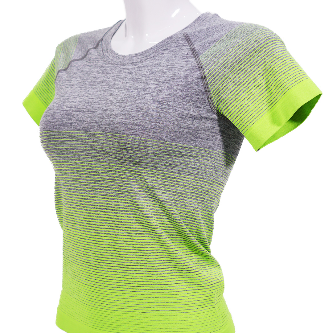 漸變色高彈力透氣圓領運動短袖棉衣