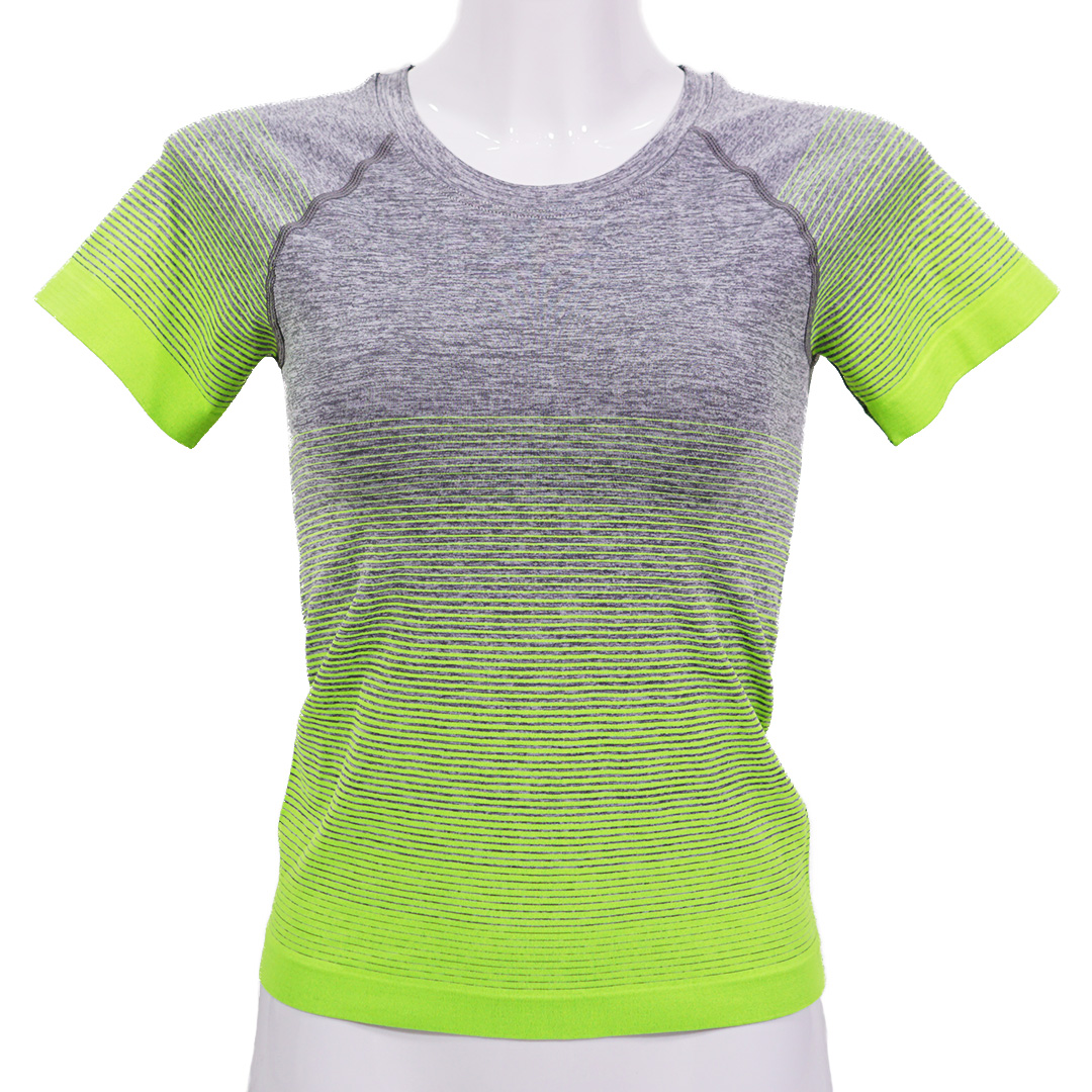 漸變色高彈力透氣圓領運動短袖棉衣