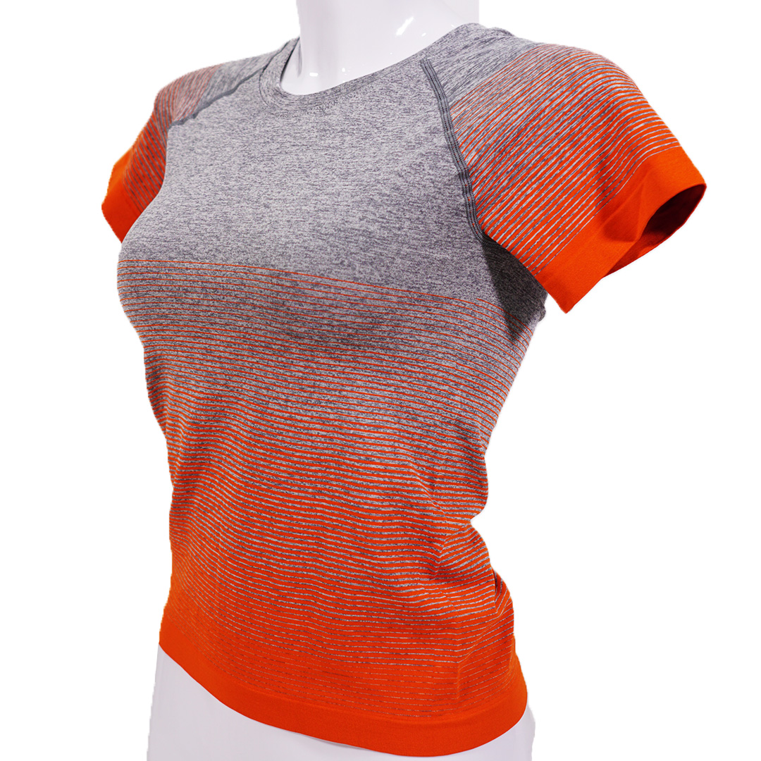 漸變色高彈力透氣圓領運動短袖棉衣