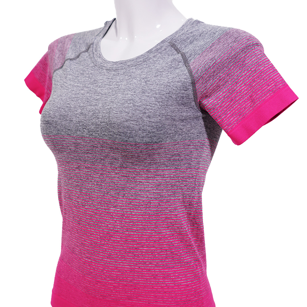 漸變色高彈力透氣圓領運動短袖棉衣