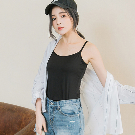 彈性莫代爾細肩帶可調罩杯長小背心