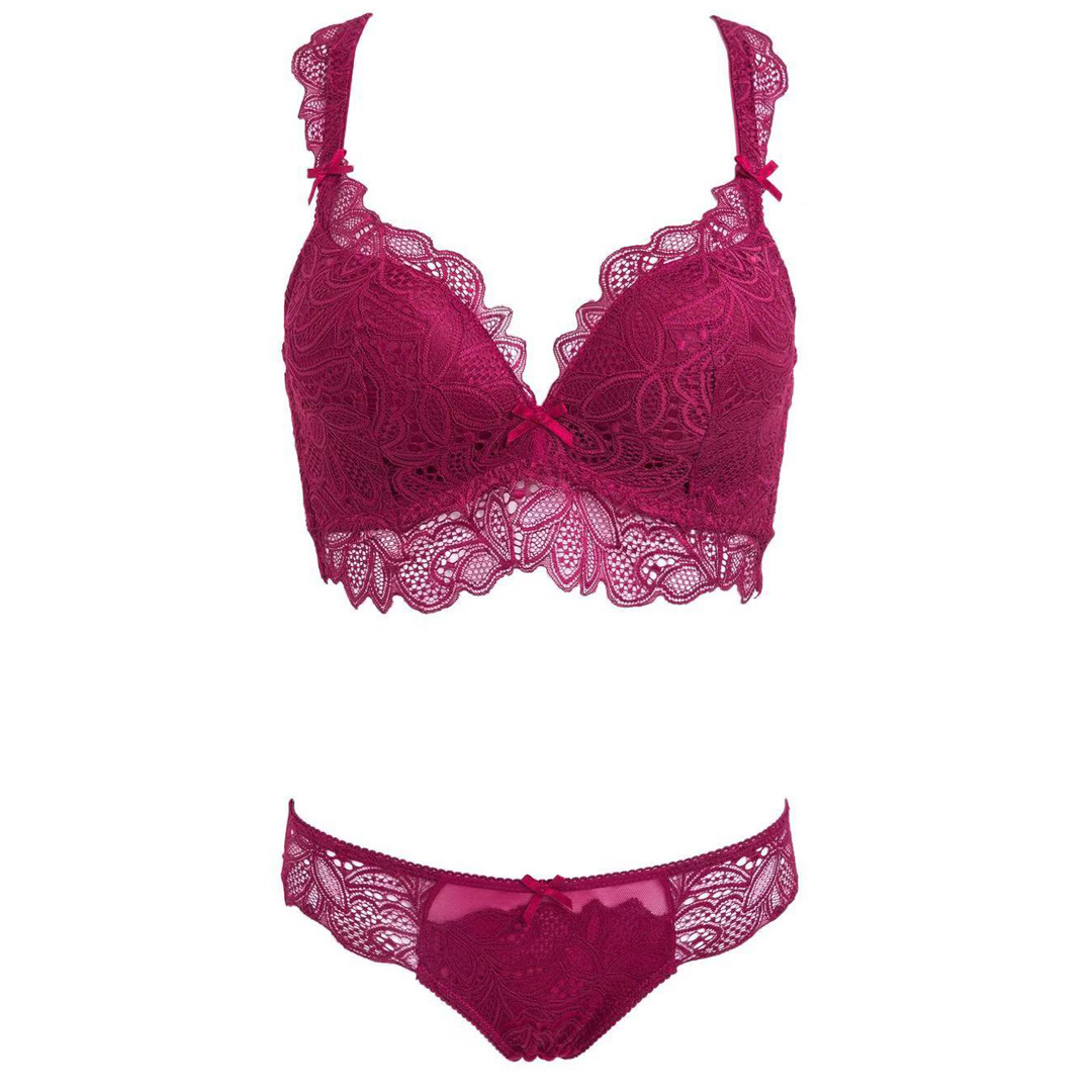 歐美風性感蕾絲花瓣刺繡聚攏美背無鋼圈內衣