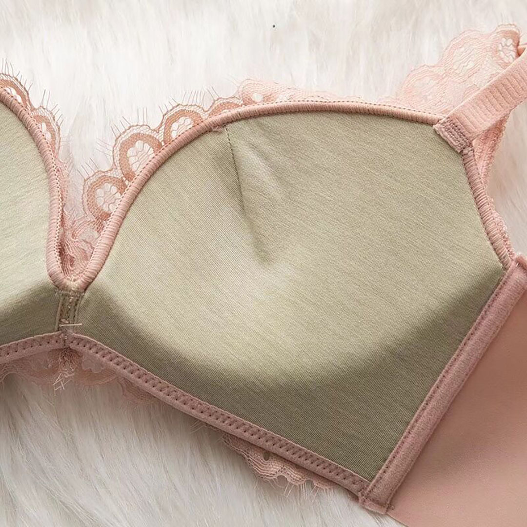 簡約輕盈嬰兒棉透氣深V無鋼圈蕾絲內衣