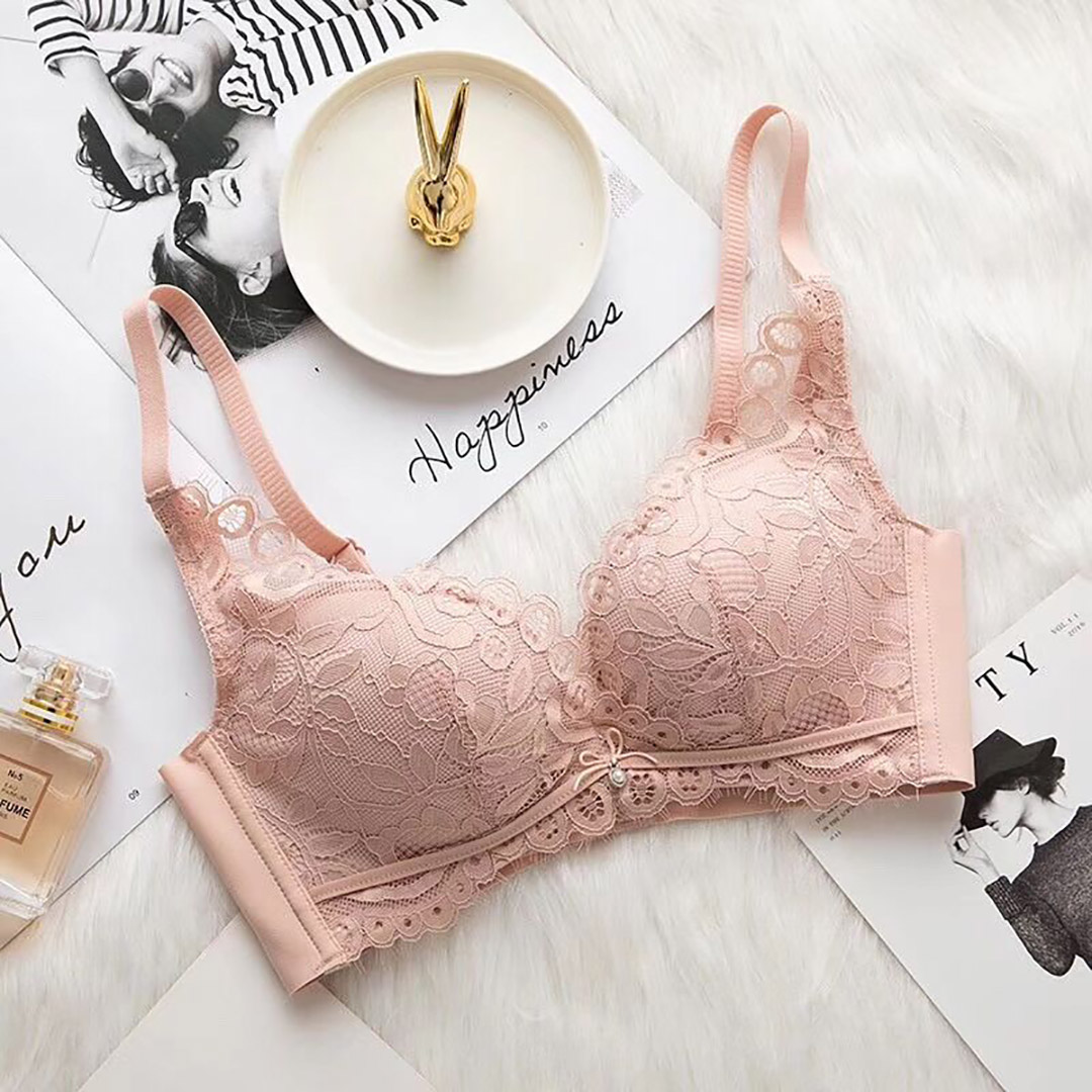 簡約輕盈嬰兒棉透氣深V無鋼圈蕾絲內衣