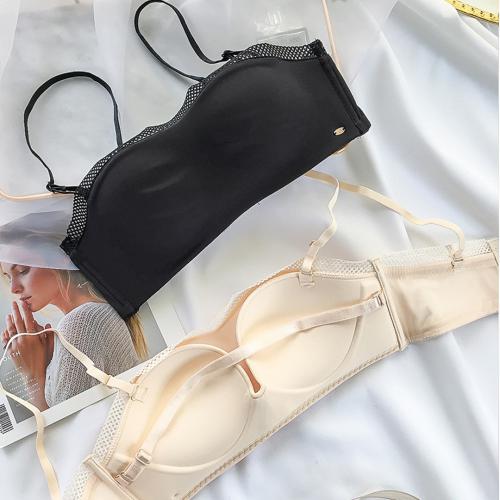 簡約光面無肩帶性感無痕網紗防走光抹胸式內衣