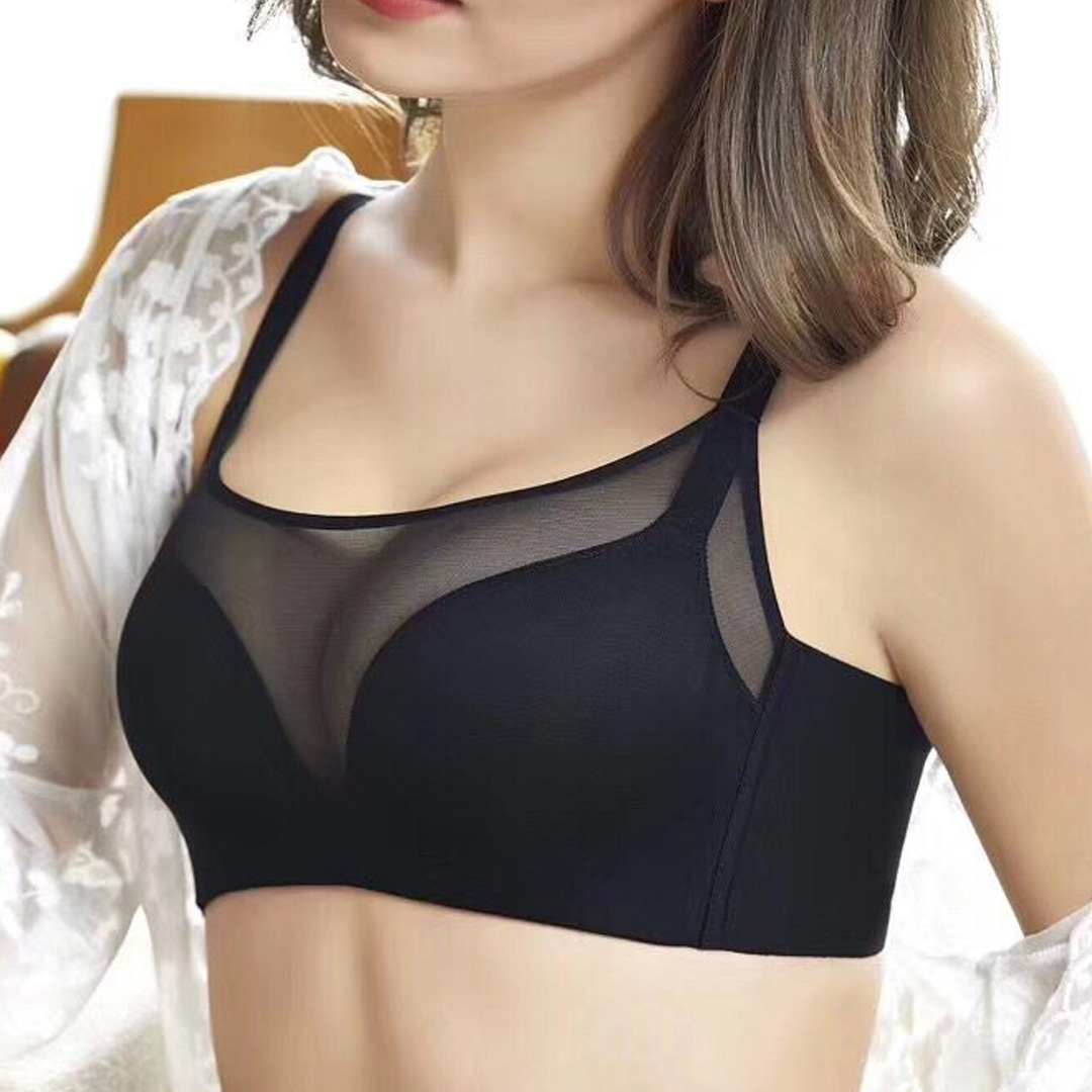 超薄無痕無鋼圈防走光網紗抹胸聚攏性感內衣