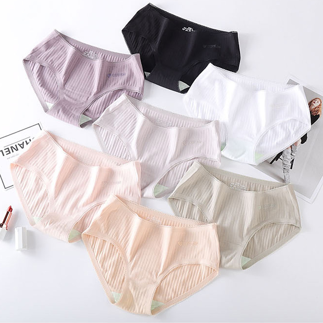 一片式薄款中腰性感螺紋無痕純棉襠純色內褲