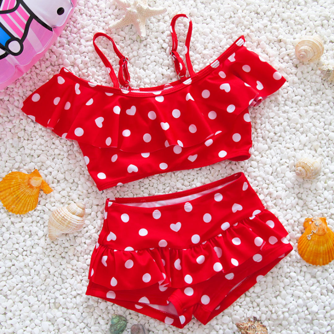 女童俏皮可愛波點泳衣