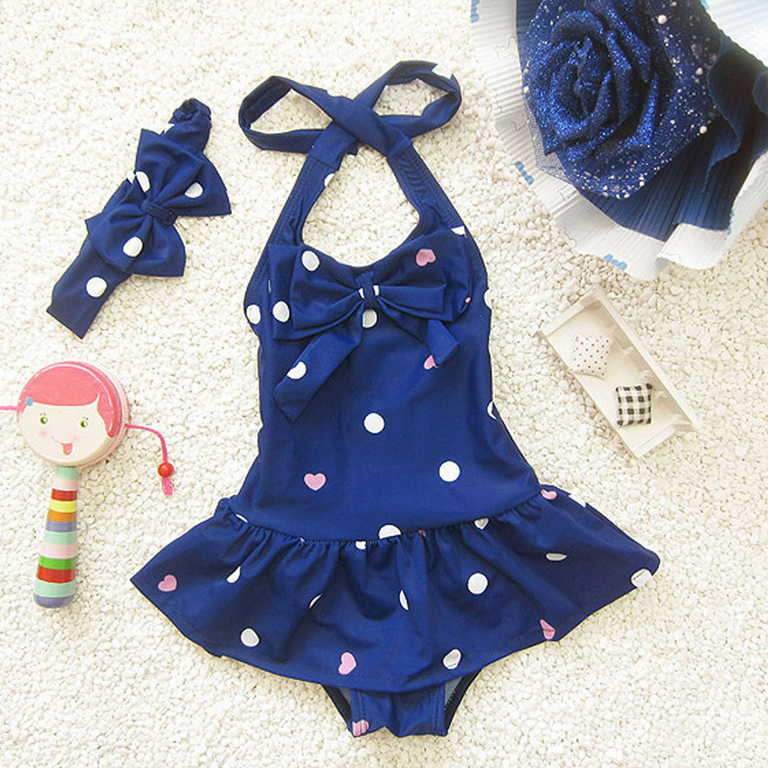 女童俏皮可愛波點泳衣