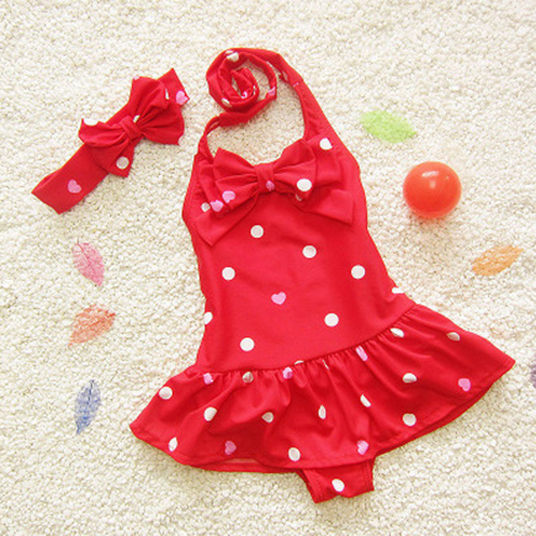 女童俏皮可愛波點泳衣