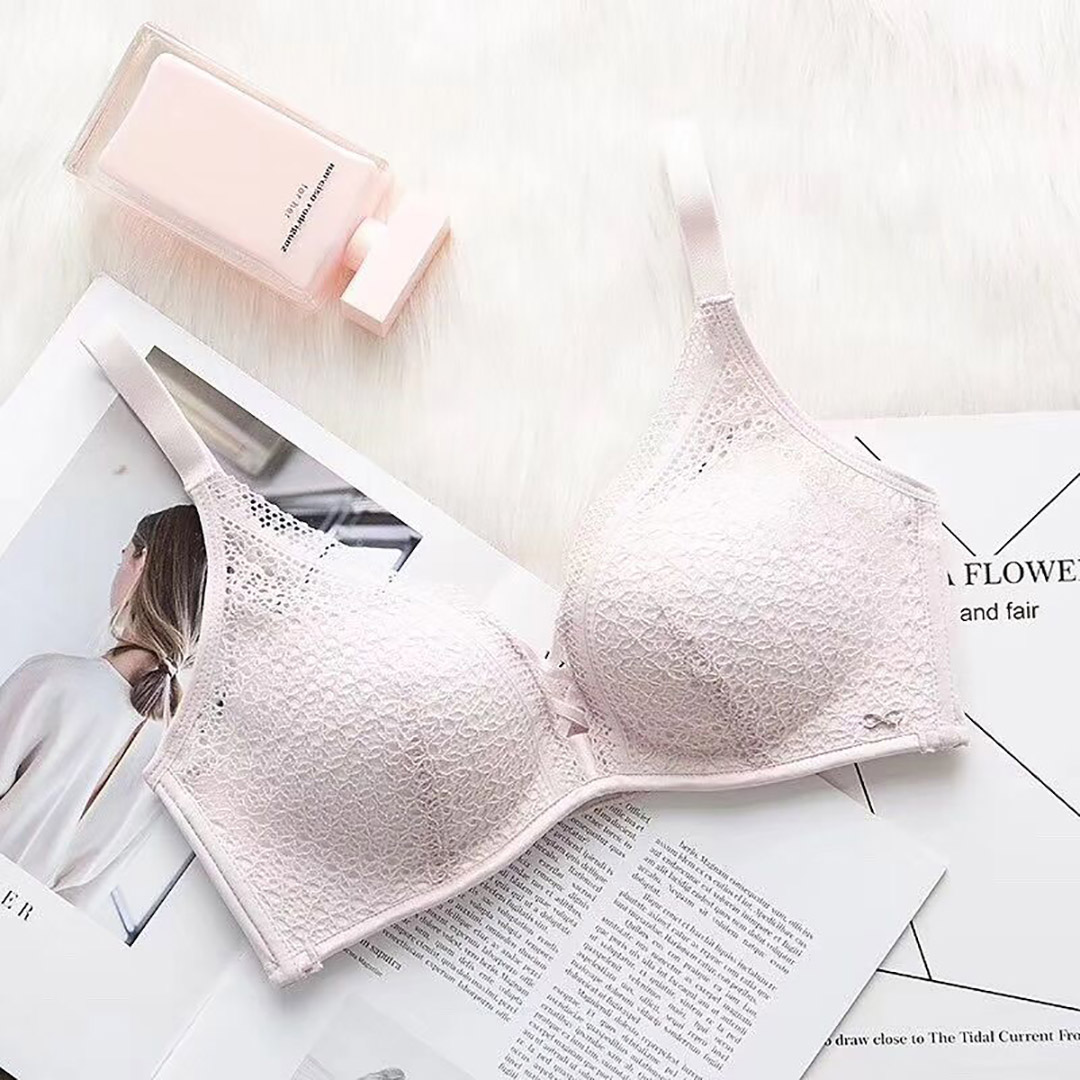 交叉綁帶深V聚攏浪漫蕾絲無鋼圈薄杯內衣