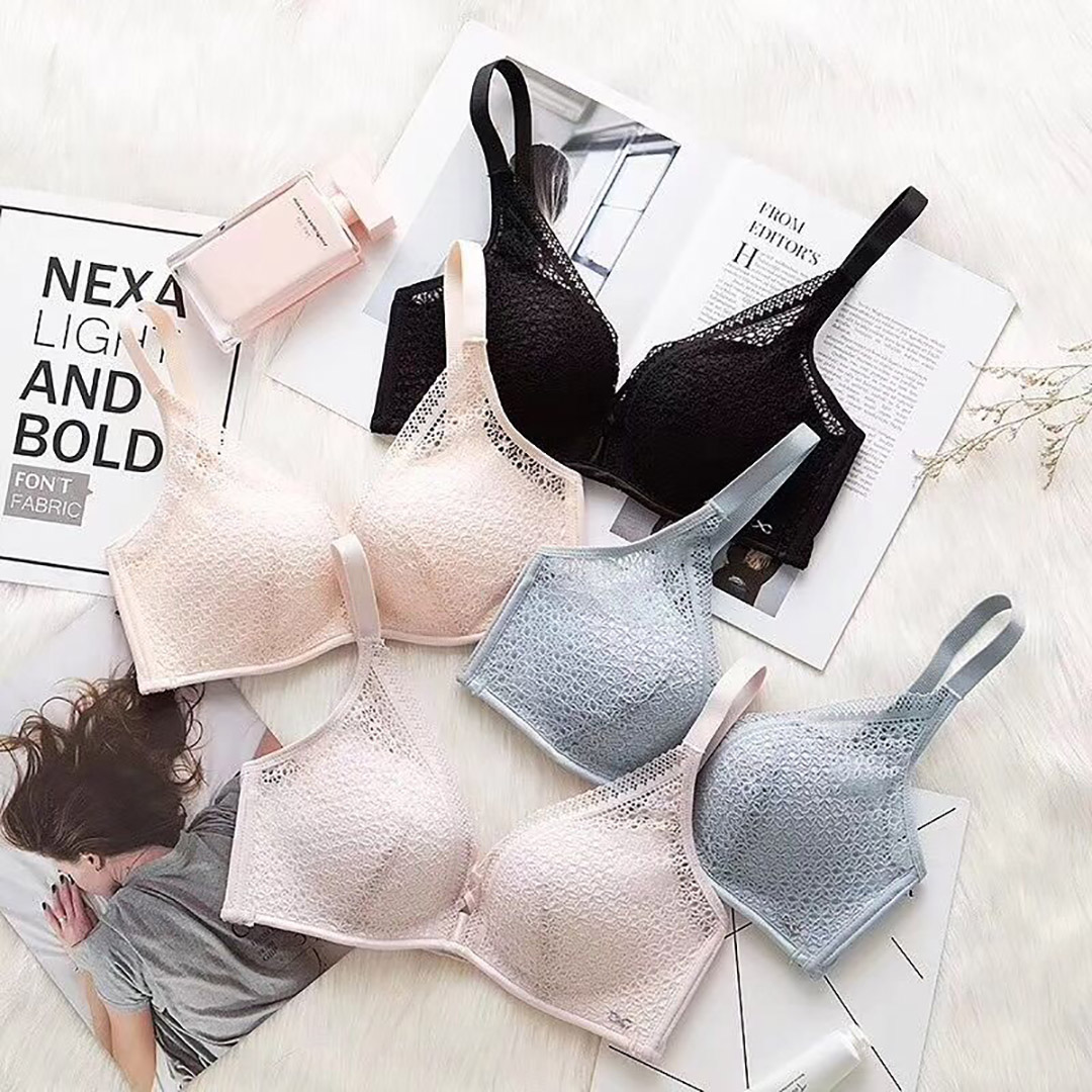 交叉綁帶深V聚攏浪漫蕾絲無鋼圈薄杯內衣