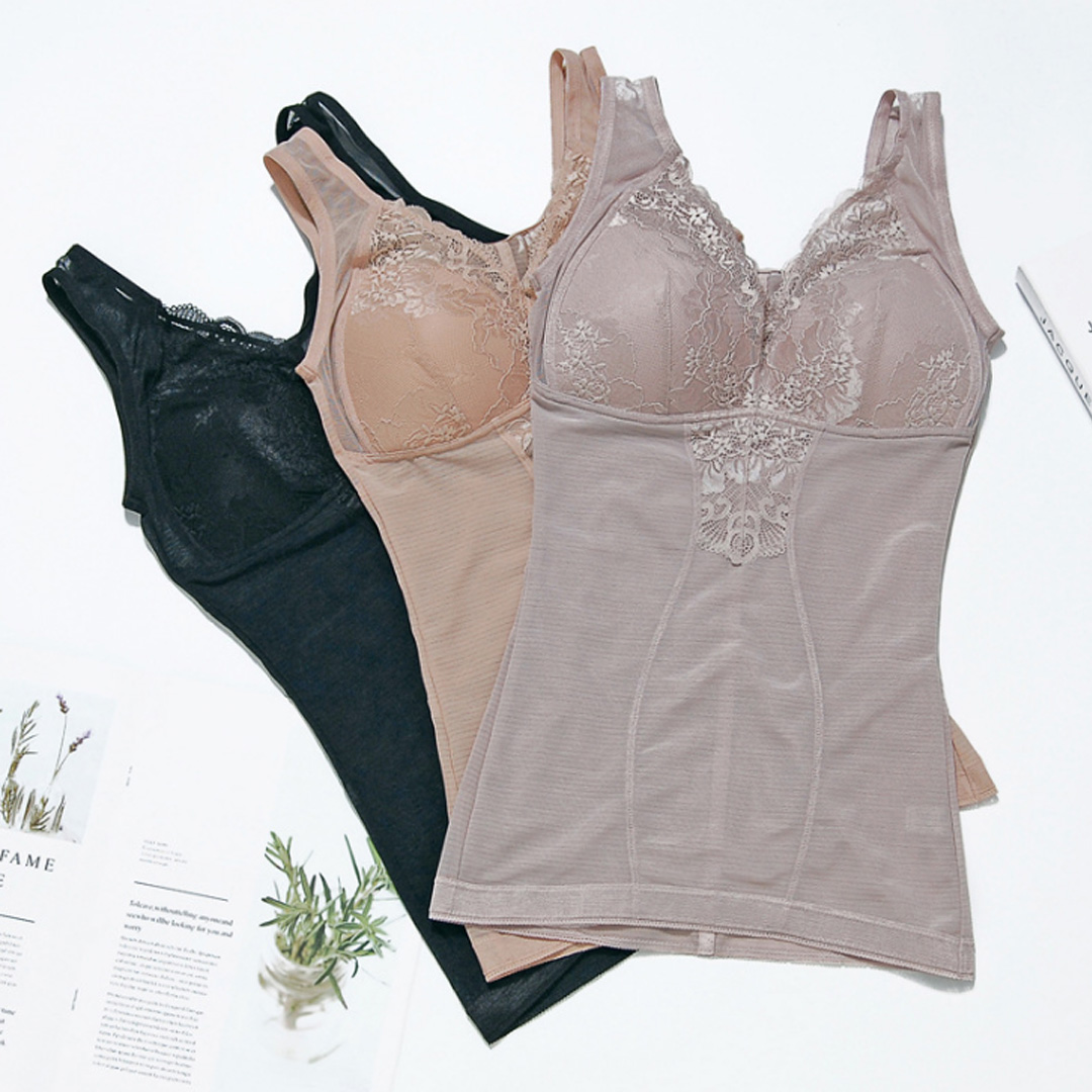 夏薄款收腹塑身帶胸墊一體式無鋼圈美體内衣背心