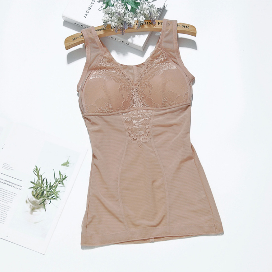 夏薄款收腹塑身帶胸墊一體式無鋼圈美體内衣背心