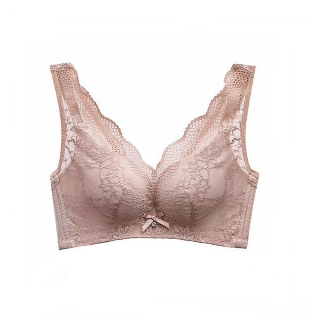 精美浮雕蕾絲全面包裹無鋼圈薄C杯設計蕾絲加寬肩帶背心式内衣