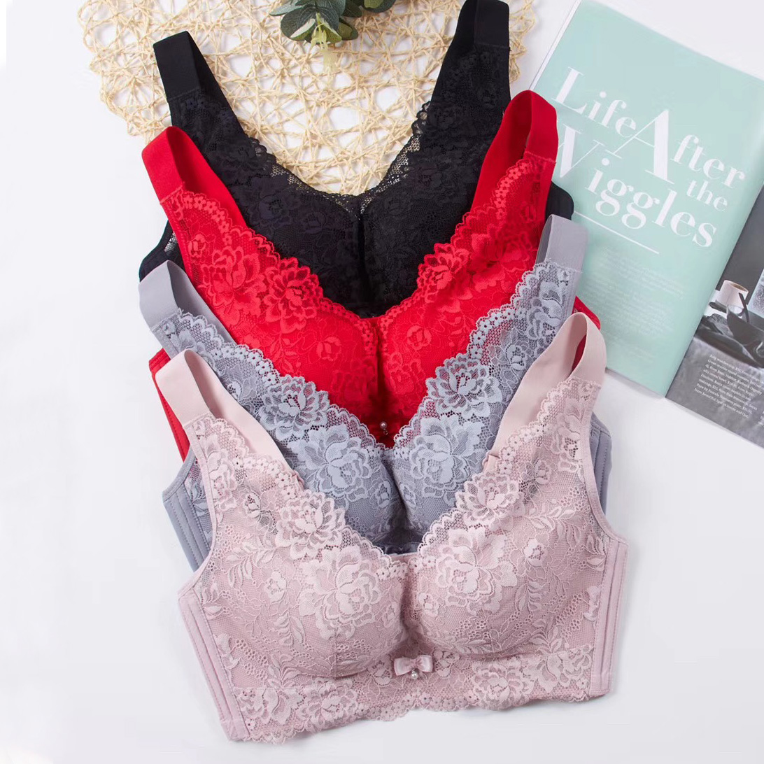 柔軟羽棉杯性感蕾絲薄款大胸MM調整型聚攏側收内衣（CM2673）