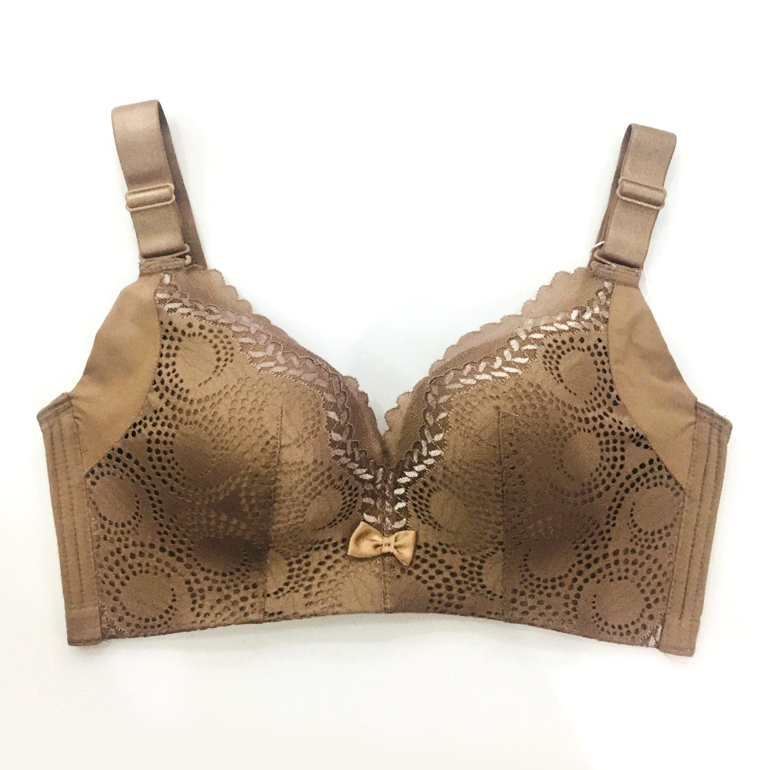 性感鏤空蕾絲搭配可愛蝴蝶結時尚舒適大碼D杯無鋼圈調整內衣