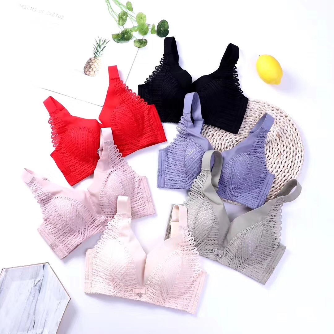 防走光性感刺繡杯透氣側比舒適柔軟上托調整型無鋼圈内衣
