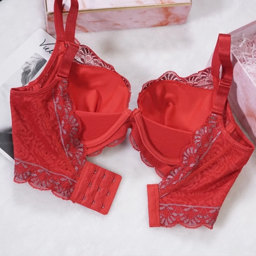 【No-Ring Easy-On】Attractive Cool-Themed Low-Back Innerwear with Heart Support and Cup - Purple Pink Skin Red