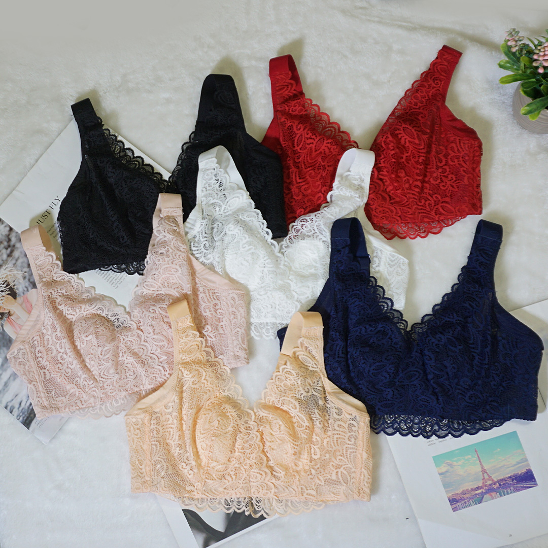前交叉扭力大罩杯、薄杯防突點蕾絲聚攏舒適 記憶鋼圈内衣 36-52 碼