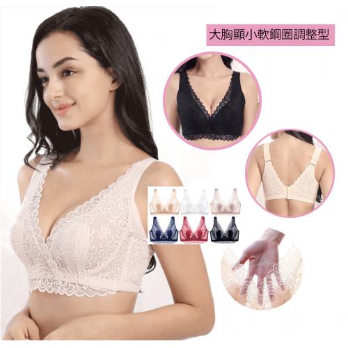 前交叉扭力大罩杯、薄杯防突點蕾絲聚攏舒適 記憶鋼圈内衣 36-52 碼